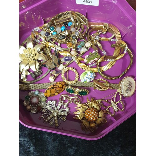 48A - Box Of Costume Jewellery To Include Scottish Brooch Etc