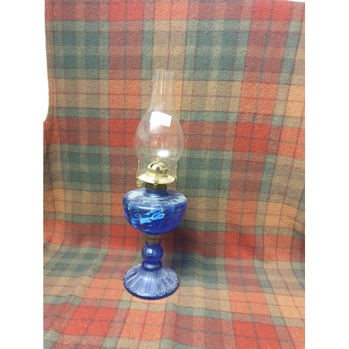 75A - Rare Cobalt Blue Glass Oil Lamp With Glass Funnel