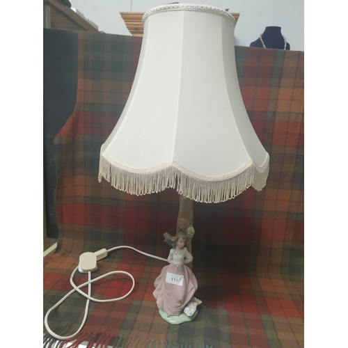 111 - Large Nao Table Lamp And Shade Youg Lady Leaning On Tree Witj Basket Of Flowers