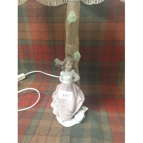 111 - Large Nao Table Lamp And Shade Youg Lady Leaning On Tree Witj Basket Of Flowers