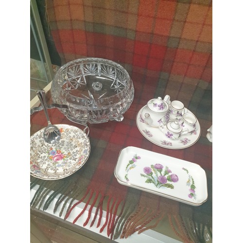 190 - Shelf Of Collectables Including Tunstal Bowl Mini Tea Set & Crystal Etc