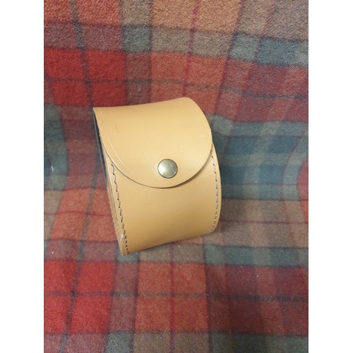 56 - Hardy Brothers Tan Leather With Gold Hose Of Hardy Emblem To Front Round Hand Stitched