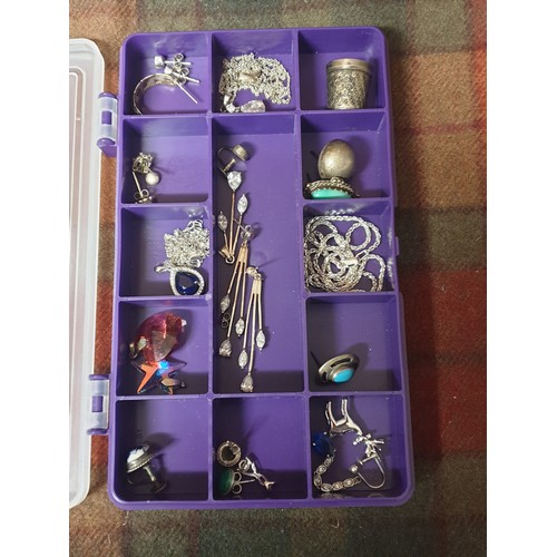 16 - Box Of Silver Jewellery Silver Thimble etc