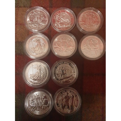 9A - Fine Silver 1 OZ Coins 10 Mint 999 Silver Coins  And 3 x 2oz Silver 999 Coins All Mint