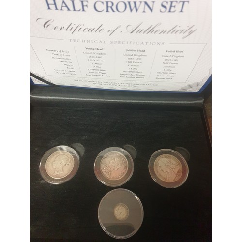 9E - Queen Victorian Silver Half Crown Set Boxed With Certificate And Silver George 5th Tree Penny Piece ... 