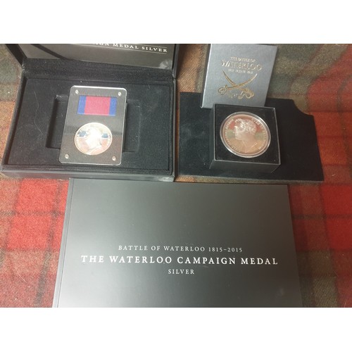 9F - Silver Battle Of Waterloo Campaign Medal Mint With Presentation Box And Cetrificate And Silver Water... 