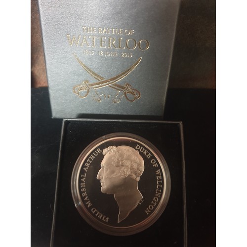 9F - Silver Battle Of Waterloo Campaign Medal Mint With Presentation Box And Cetrificate And Silver Water... 