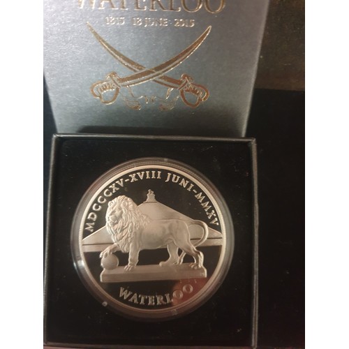 9F - Silver Battle Of Waterloo Campaign Medal Mint With Presentation Box And Cetrificate And Silver Water... 