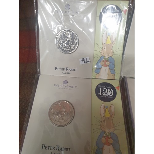 9L - 2 Royal Mint Peter Rabbit £5 Coins And 6 Winnie The Pooh 50p Coins Mint And Sealed With Certificates