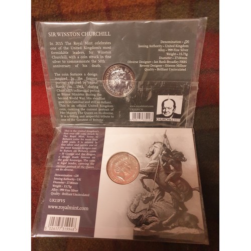 9N - 2 Fine Silver £ 20 Coin George And Dragon And Winston Churchill Mint Condition