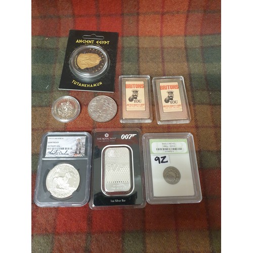 9Z - James Bond 1oz Silver Ingot, Silver Dollar Moon Mission, Elvis, Tutankhamun, 5 Cents and 2 Britons N... 