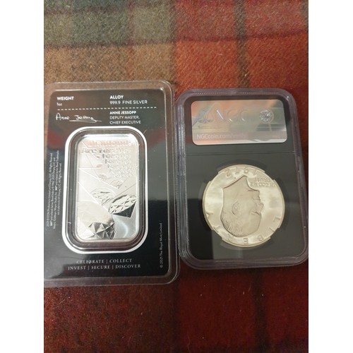 9Z - James Bond 1oz Silver Ingot, Silver Dollar Moon Mission, Elvis, Tutankhamun, 5 Cents and 2 Britons N... 