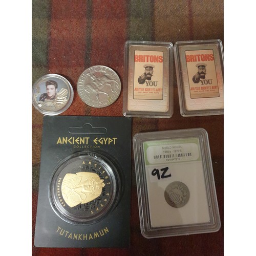 9Z - James Bond 1oz Silver Ingot, Silver Dollar Moon Mission, Elvis, Tutankhamun, 5 Cents and 2 Britons N... 