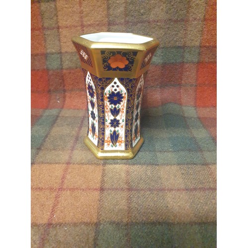 129 - Royal Crown Derby Imari Pattern Hexagonal Vase 12 cms Tall