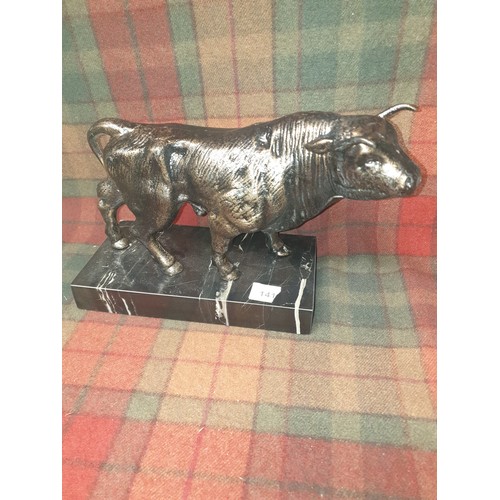 141 - Large Bronzed Bull Statue On Marble Plinth 28cms x 19cms