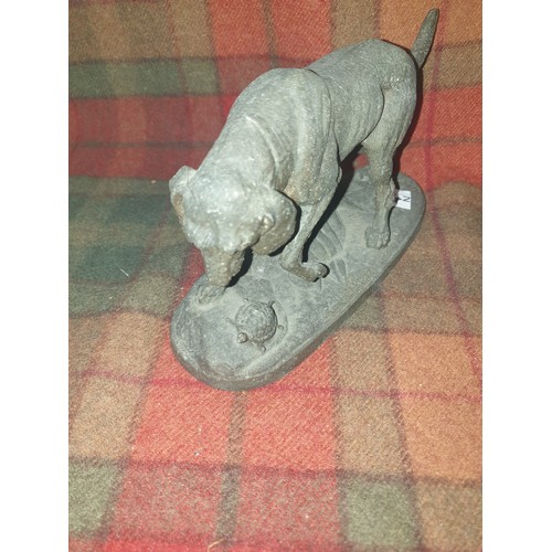 142 - Early 1900s Possibly Victoriab Comical Cast Metal Dog With Tortoise Friend Figure