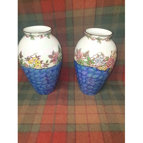 143 - Pair Of Stunning Cobalt Blue Thumb Print Maling Vases Rosina Pattern Very Good Condition 23 cms Tall