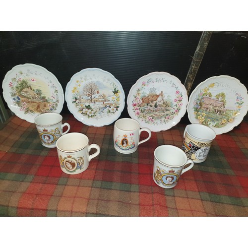 321 - A collection of 4 Royal Albert Plates The Seasons & Selection Of Royalty Mugs Etc