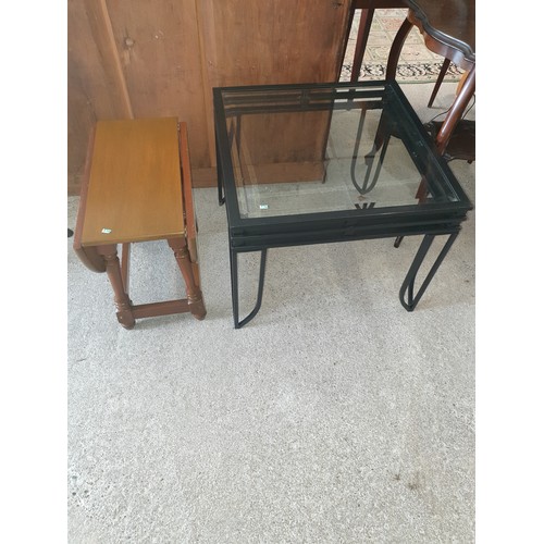 336 - Modern Glass Top Table And Drop Leaf Table