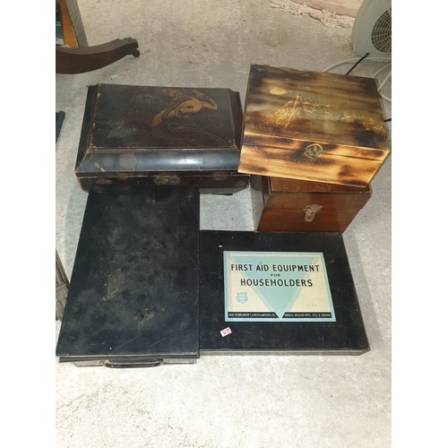 318 - Selection Of Vintage Boxes And Tins To Include Metal Vintage Deed Box And First Aid Box etc