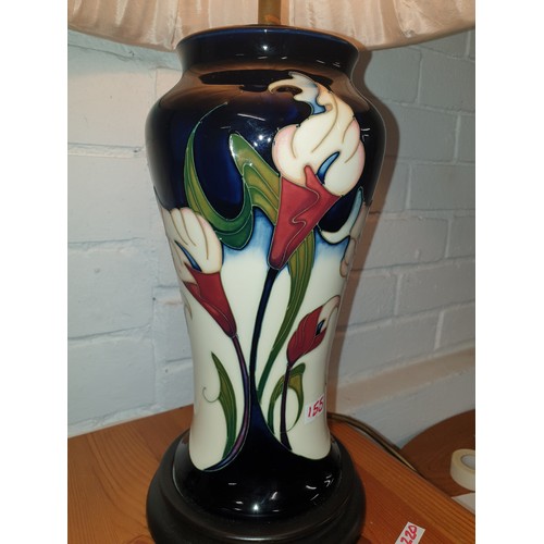 155 - Beautiful Moorcroft Lily Pattern Table Lamp With Shade 54 cms Tall With Shade