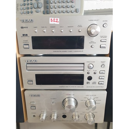 322 - Teac Hi Fi Separates With Speakers And 2 Remote Controls