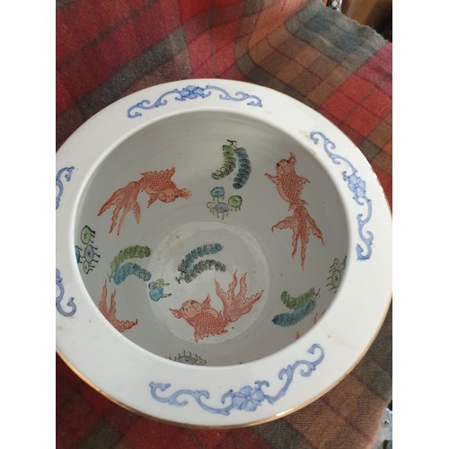 178 - Large Oriental Hand Painted Goldfish Bowl Signature To Base