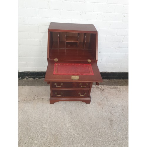 240 - Lovely Ladies Slim Line Writing Bureau With Brass Handles And Leather Topped Writing Slope