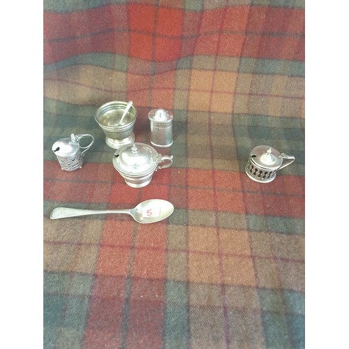 5 - Selection Silver Hallmarked Cruets, And Silver Hall Marked Spoon EPNS Salt Dish Weight Of Silver 162... 