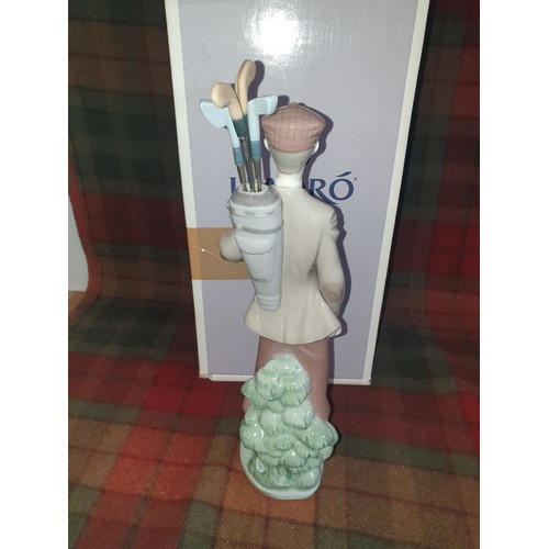 194 - Large Lladro Golfer Figure Stands 30cms Tall With Original Box