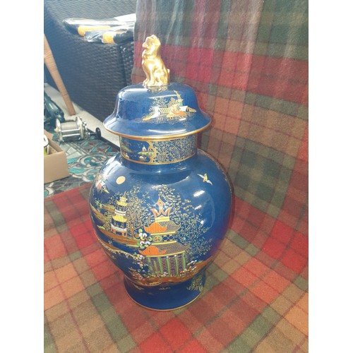 100E - Large Carlton Ware Blue Royale Temple Jar With Cover 38 cms Tall