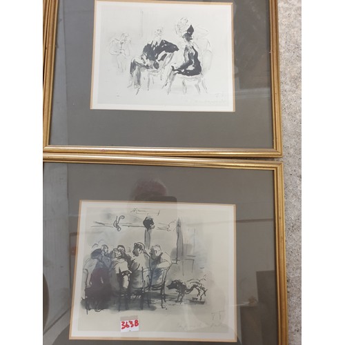 363B - 4 French Signed Caricatures With Labels From The Scottish Gallery Edinburgh