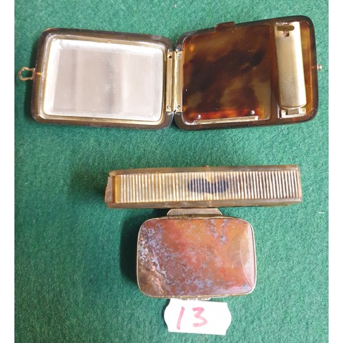 13 - A selection of collectable various Boxes; Pill Box And Ladies 1920 Tortiose Shell Compact / Lipstick... 