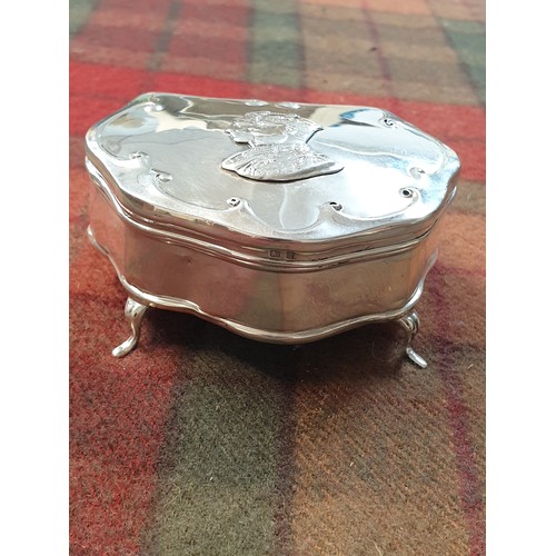 8 - Silver Hallmarked Coronation Ladies Jewel Box With Rich Blue Satin Fitted Interior On 4 Leg Feet [Ma... 