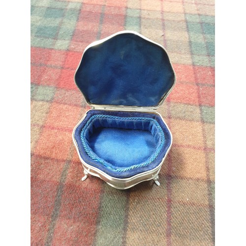 8 - Silver Hallmarked Coronation Ladies Jewel Box With Rich Blue Satin Fitted Interior On 4 Leg Feet [Ma... 