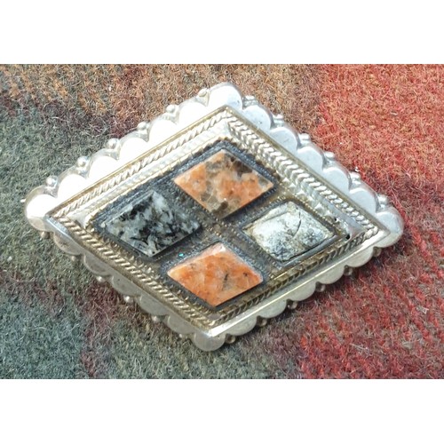 34 - 2 Top Quality Scottish Silver Brooches One with Large Amber Stone Centre