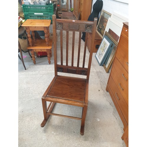 231 - Oak High Back Vintage Rocking Chair