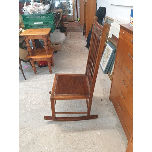 231 - Oak High Back Vintage Rocking Chair