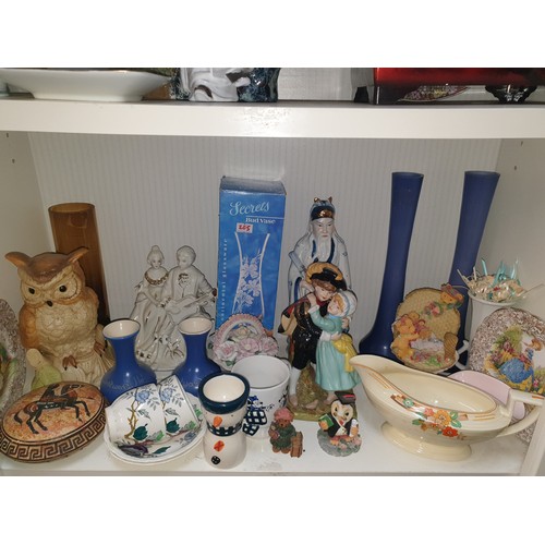 205 - 2 Shelves Of Collectables; Crystal Birds And Dolphins Ornaments Etc