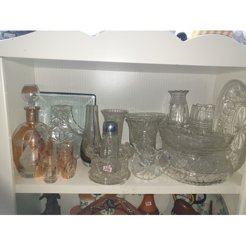 206 - 2 Shelves Of Collectables Glass And Crystal and Portmerion, Oriental Ware, Wade Etc