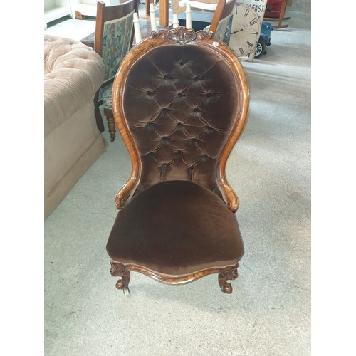 235 - Victorian Spoon Back Chair With Walnut Frame With White Ceramic And Brass Casters