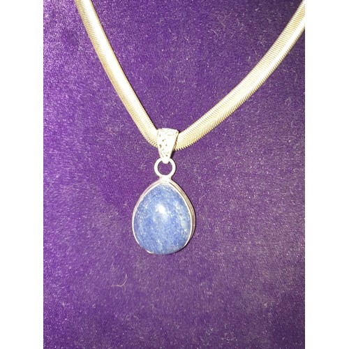 25 - Good Quality Silver Snake Chain With Blue Stone Pendant