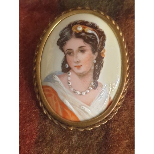 42 - A French Limoges Hand Painted vintage Portrait Brooch