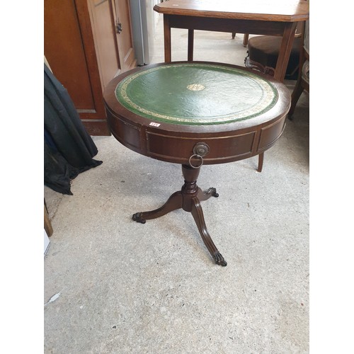 238 - Small Light Oak Table And Leather Topped Drum Top Table With Caster Feet