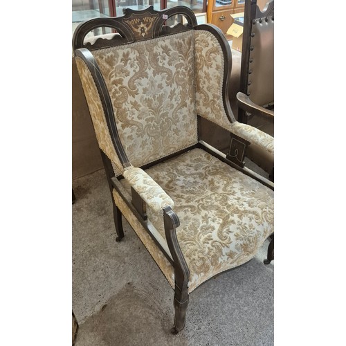 240 - Edwardian inlaid Arm Chair set on castor feet