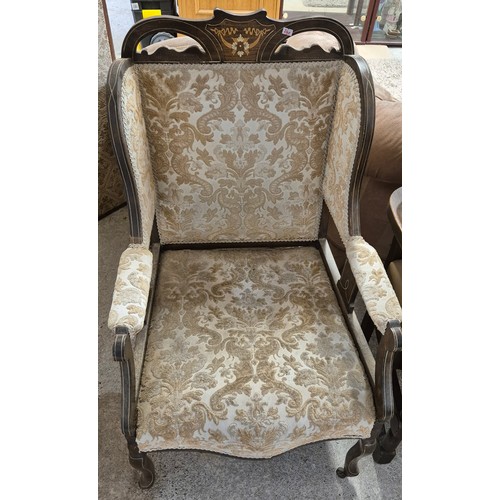 240 - Edwardian inlaid Arm Chair set on castor feet