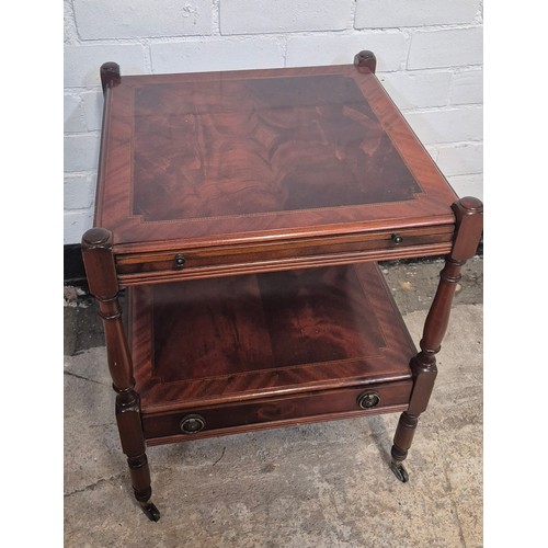 247 - 2 Tier Rosewood Writing Table With Pull Out Green Leather Writing Slope And Caster Feet