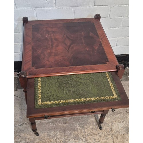 247 - 2 Tier Rosewood Writing Table With Pull Out Green Leather Writing Slope And Caster Feet