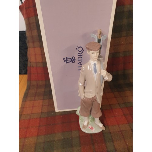 133 - Rare Lladro The Golfer With Original Box Complete With Golf Clubs Mint Condition 30 cm Tall