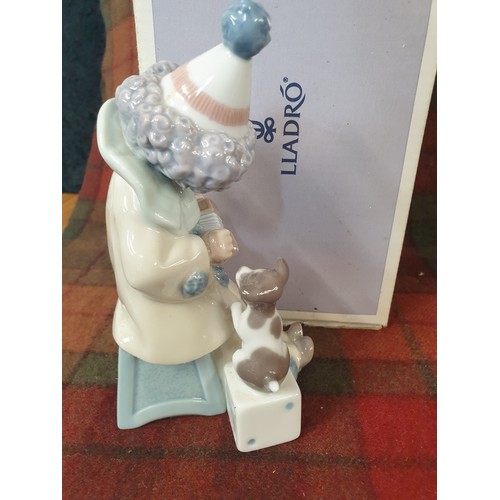 136 - Rare Lladro Clown Figure With Accordion And Performing Dog On Dice Figure With Original Box